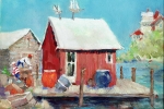 Mimi J - Red Fishing Shack- 72 dpi c 600 pix Menemsha MV 8x10 oil 2017 web